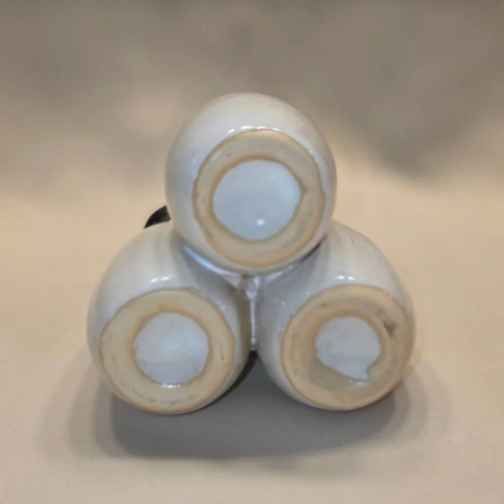 Modern Triple Connected Ceramic Bud Vase Metallic Bronze‎ Ombre White Two Tone